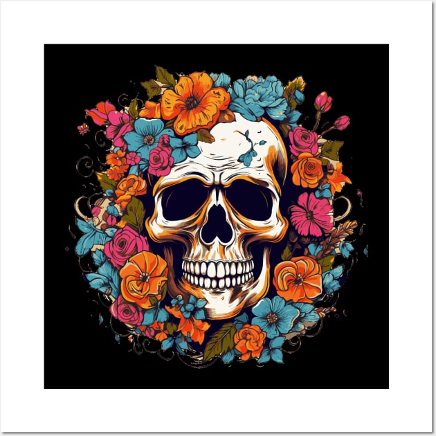 Skull Flower Guitar Fusion Wall Art by TOKEBI